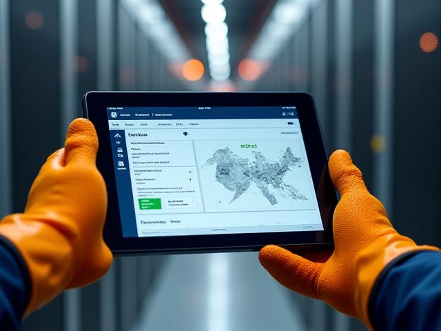 Project manager using a tablet at a large-scale construction site