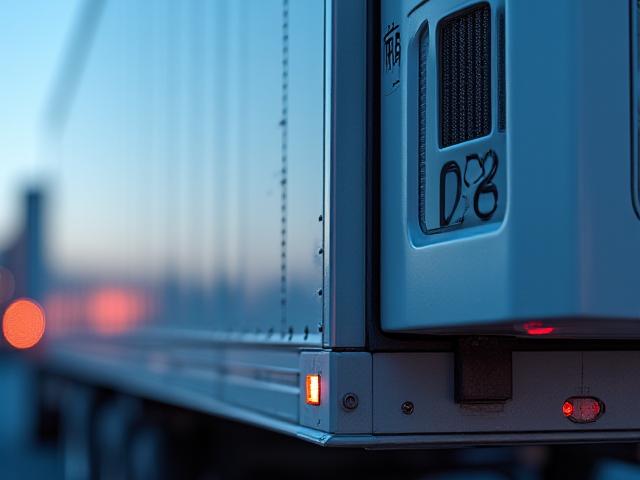 Temperature controlled refrigerated reefer unit at a shipping dock
